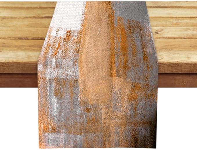 OYIMUA Orange and White Abstract Modern Table Runner, Art Rustic Kitchen Dining Table Decor for Holiday Home Party 13x90 Inches
