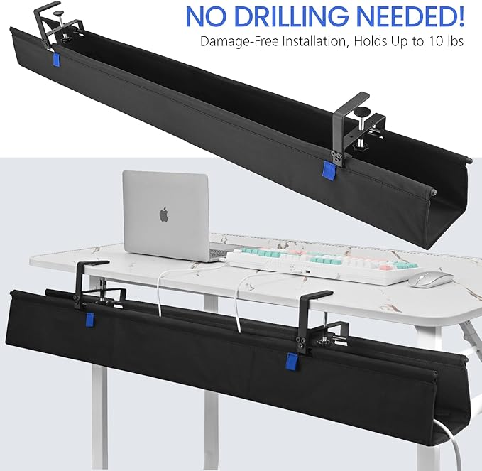 48" Under Desk Cable Management Tray- Clamp/Screw Mount Desk Cable Organizer Cable Tray Hiders for Office&Home