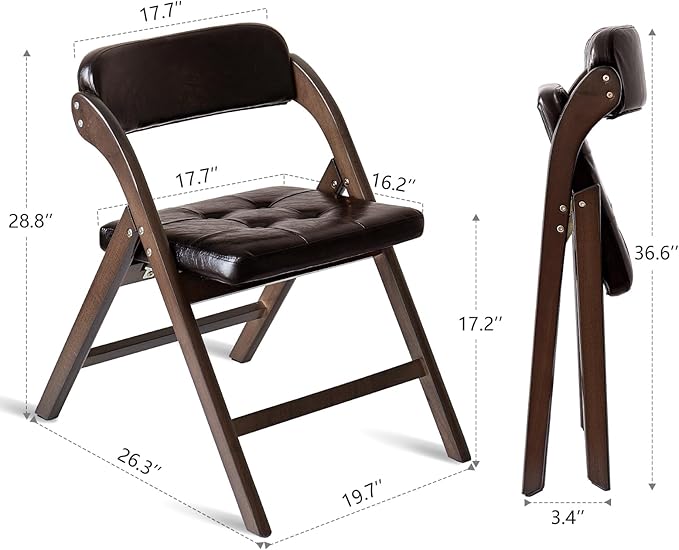 Wood Folding Chair with Padded Seats Set of 2, Foldable Dining Chair with Cushion, Comfortable Extra Chair, Portable Foldable Seating for Indoor Outside Events, Party, Wedding (Walnut Brown)