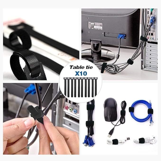 Cable Management Box Organizer, Pack of 2 Wire Concealer to Cover Hide Surge Protector & Power Strip on Desk Floor, with 5 Cord Fastening Tapes for Office, Home, Kitchen (Ice White)