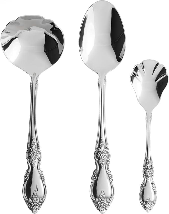 Oneida Silverware Serving Utensils Set of 6, Louisiana 6-Piece Fine Flatware Serveware Set, Serving Spoons Fork Ladel & Spreader, 18/8 Stainless Steel, Mirror Finish, Dishwasher Safe (Silver 6 Pieces)