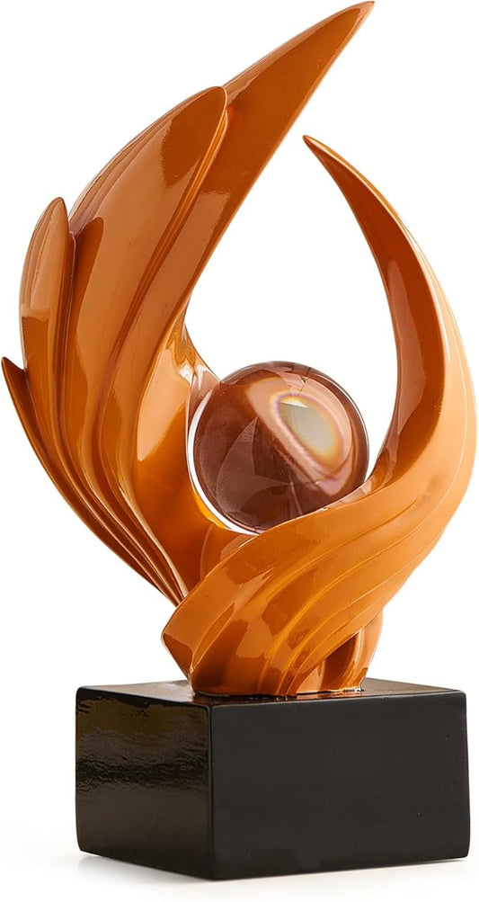 Abstract Art Sculpture, Resin Gold Decorative Statue, Modern White Ornaments for Living Room, Decorativas Modernas for Coffee Table, Entryway & Office Collectibles (Orange)