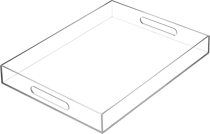 Clear Sturdy Acrylic Serving Tray with Handles-10x15Inch-Serving Coffee,Appetizer,Breakfast,Butler-Kitchen Countertop Tray-Makeup Drawer Organizer-Vanity Table,Ottoman Tray-Decorative Tray