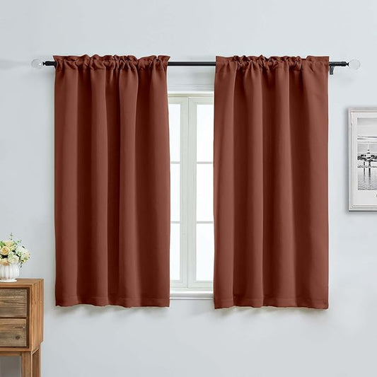 Aiyufeng Terracotta Short Blackout Curtains for Bedroom 54 Inches Long 2 Panels Set, Solid Thermal Insulated, Energy Saving Window Treatment Curtains Blackout Drapes, W40 x L54 Inch, Terracotta