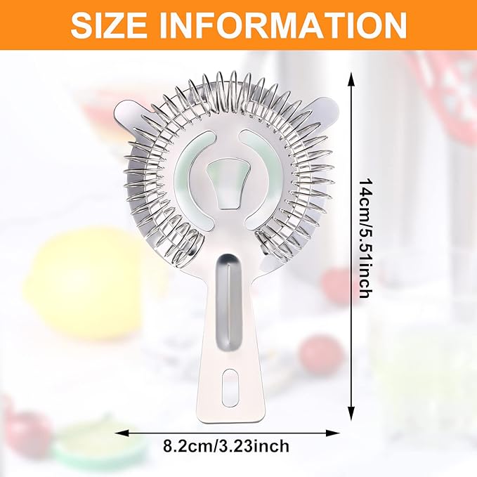 16 Pcs Bar Bartender Strainer Stainless Steel Drink Cocktail Strainers Silver Shaker Ice Bar Shelf or Bartenders Mixologists Drinking Water Filtering