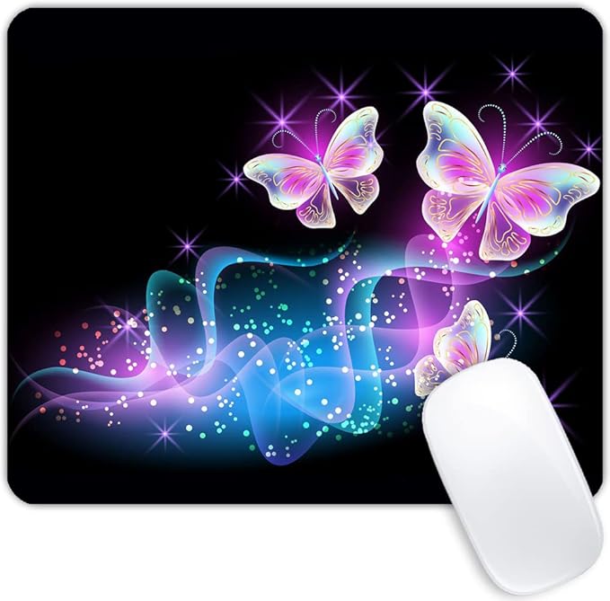 Glowing Night Pink Butterflies Mouse pad Customized Mousepad Non-Slip Rubber Base Mouse Pads for Computers Laptop Office Desk Accessories Mouse pad