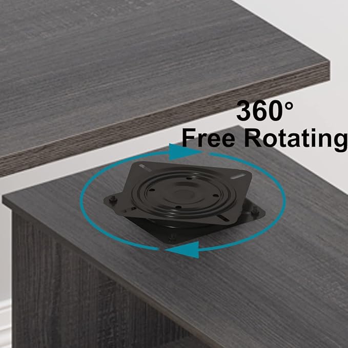 HSH L Shaped Computer Desk with Drawers, 360 Rotating L Shape Desk with Storage Cabinet Shelves, Industrial Home Office Desk for Executive Writing Study Work, Dark Wood Table Swivel Desk, Gray 55 Inch