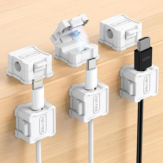 6 Pack Kailfee Magnetic Cable Clips - Smooth Adjustable Strong Magnet Adhesive Wire Organizer - 7.5mm Slot for All Cords - Ideal for Under Desk, Home, Office & Car - 6 pc White