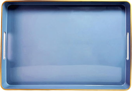 Large Blue Coffee Table Tray, Decorative Serving Tray with Handles, Plastic Rectangular Tray for Ottoman, Bathroom, Living Room.16.7"*12"*1.6"