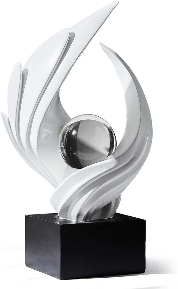 Abstract Art Sculpture, Resin Gold Decorative Statue, Modern White Ornaments for Living Room, Decorativas Modernas for Coffee Table, Entryway & Office Collectibles (White)