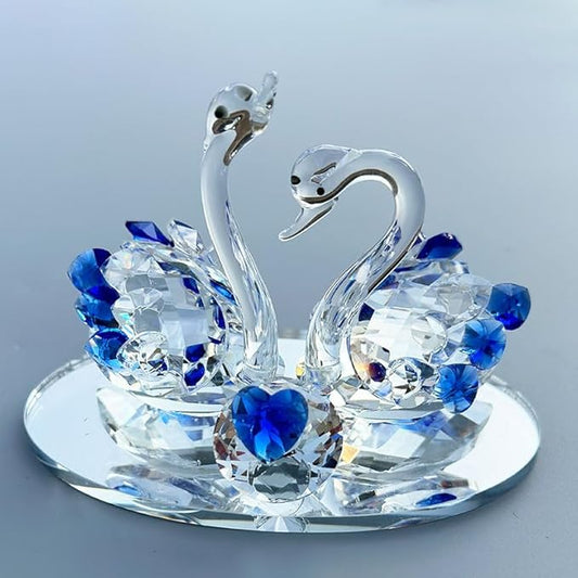 Handcrafted Crystal Swan Figurine Sculpture with Accents, Decorative Glass Collectible,Birthday, Party, Study Room, Window, Gift (Blue)