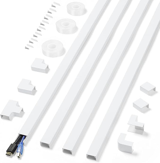 Cord Covers for Wires on Wall Extra-Long, 13.12ft TV Cord Hider Kit, Paintable Cable Management Concealer, White Cord Raceway Channel, 4 x L39in x W0.95in x H0.55in