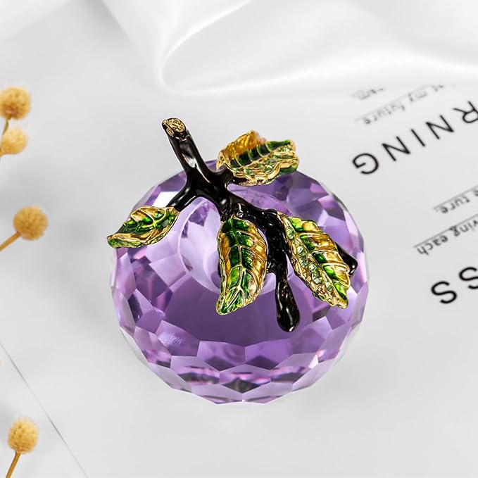 Crystal Apple Figurine Paperweight, Handmade Statue Ornament Home Decoration, Collectible Crystal Crafts, Come with Gift Box, Great Gift for Birthday Holidays Christmas (Purple-50mm)
