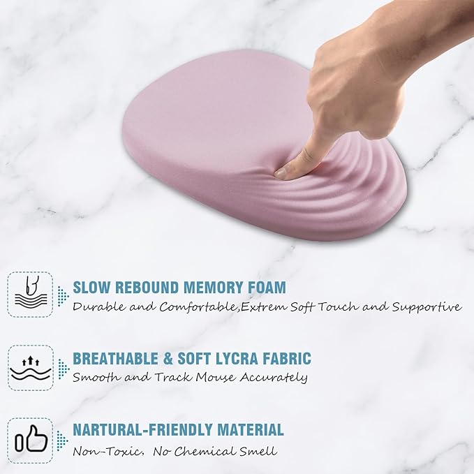 Ergonomic Mouse Pad Wrist Rest, Pink Mouse Pads with Wrist Support, Memory Foam Massage Design & Non-Slip PU Base MousePads for Pain Relief, Desk, Office, Home, Women