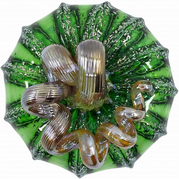 Luke Adams Glass | Handmade Glass Pumpkins | Handmade Table Top Home Decor (Squat, Green Tinsel)