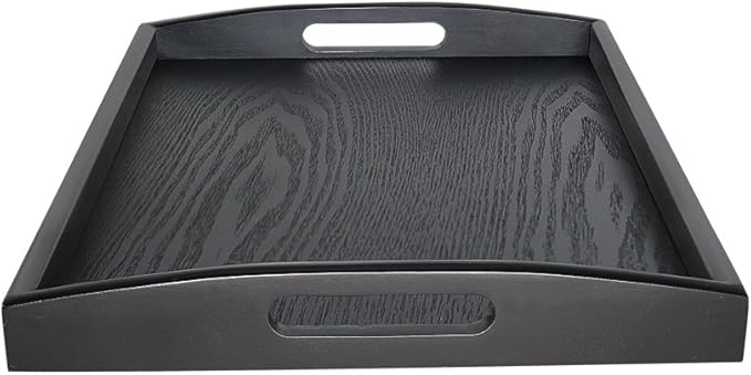 Serving Tray Black Large Food Tray Breakfast Tray Wood Butler Tray with Handle 17.77 x 13.72 x 1.78