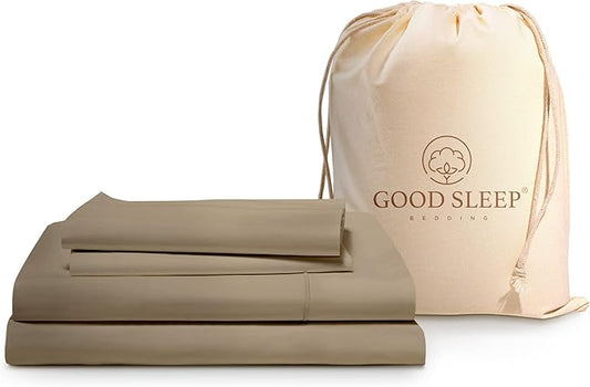 Good Sleep Bedding Twin XL Sheets - 100% Eyptian Cotton Twin XL Sheet Sets, 4Pc, 1000 TC, Twin XL Sheets College Dorm, Luxury Sateen Weave, Bed Sheets Twin XL, 16" Deep Pocket XL Twin Sheet Set, Taupe