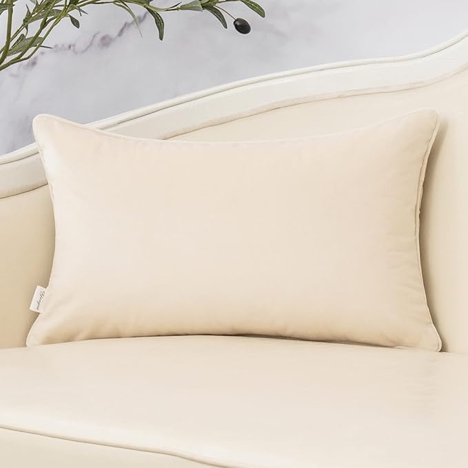 Yangest Beige Throw Pillow Cover Velvet Cushion Cover Branches Rectangular Neutral Pillowcase for Sofa Couch Bedroom Living Room, 12x20 Inch