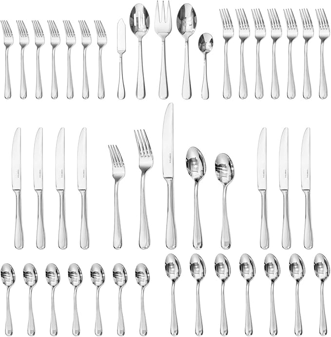 KINGSTONE 45 Pieces Silverware Set for 8, Premium Stainless Steel Flatware Set with Serving Utensils, Heavy Duty and Modern Design Cutlery Set, Mirror Polished, Dishwasher Safe