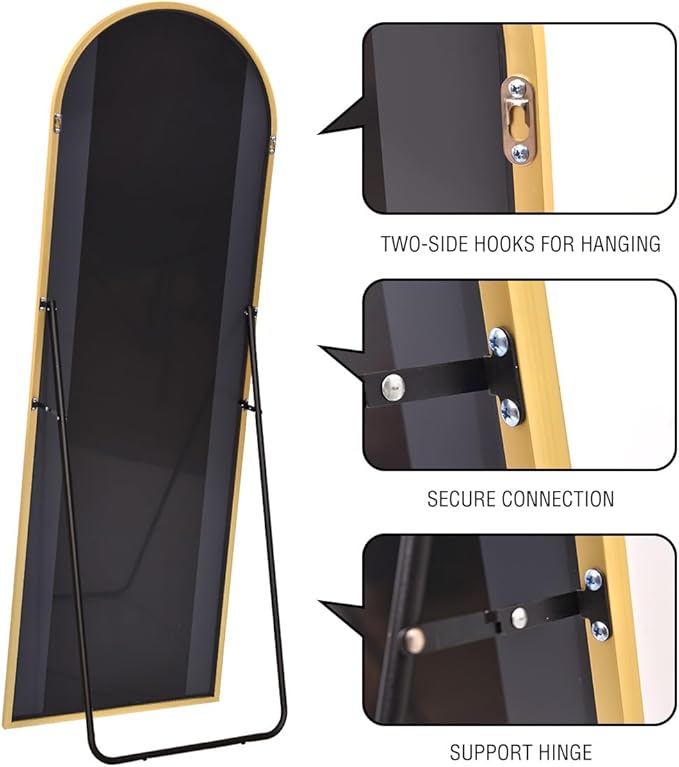Full Length Mirror with Stand, 38"x77" Floor Mirror Freestanding, Arched Wall Mirror, Oversized Mirror Full Length, Gold Arch Mirror Full Length, Wall Mounted Mirror for Bedroom(Gold)