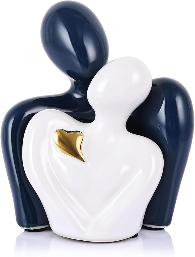 Mini Couple Statue Tv Stand Decor Items for Living Room,Bedroom Decor for Couples Sculpture Knick Knacks for Shelves,Couple Gifts for Her,Show Pieces for Home Decor (Blue and White Gold Heart)