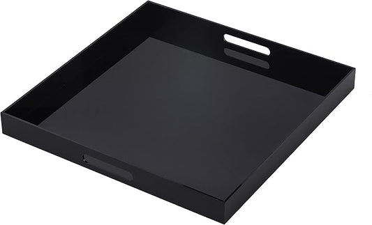 Black Oversize Acrylic Serving Tray with Handles 19x19 Inch -Spill Proof- Decorative Trays Countertop Organizer for Ottoman,Nightstand, Sidetable, Butler (19x19 Inch, Black)