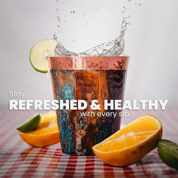 Handcrafted Copper Cups Set - 4 Unique 15 oz Tumblers for Wine & Water | Copper Water Bottle | 100% Authentic Santa Clara, Mexico Craftsmanship | Eco-friendly Gift for Health Enthusiasts