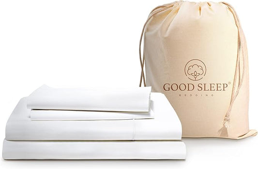 Good Sleep Bedding 100% Egyptian Cotton Sheets Queen Size - 1000 Thread Count, 4 Pc Queen Sheet Set, Sateen Weave, Bed Sheets, 16" Deep Pocket Sheets - White