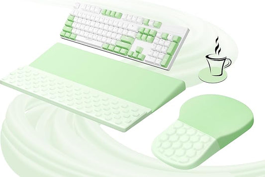 Ospelelf Ergonomic Mouse Pad and Keyboard Stand Wrist Rest Set, Memory Foam Comfort, Pain Relief for Typing, Office Desk Accessories, Green
