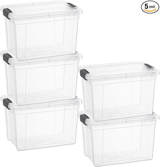 Superio Clear Storage Boxes with Lids, 4.75 Quart Plastic Container Bins for Organizing, Stackable Crates, BPA Free, Non Toxic, Odor Free, Organizers for Home, Office and Dorm, 5 Pack