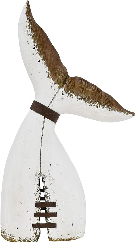 Aecipl Nautical Home Decor Wood Whale Tail Tabletop Statue Decorative Rustic Sculpture Ocean Beach Coastal Themed Figurine Whale Ornament Bathroom Shelf Decoration (13.4" H)