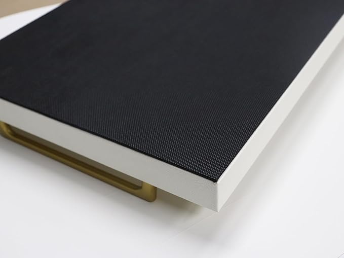 MCBZ Home Decor Rectangular Decorative Tray, Wooden Leather Serving Tray with Gold Hardware Carrying Handles, Suitable for Party Birthday Wedding Family All Occasions 16.5 * 12.6"（Creamy White）