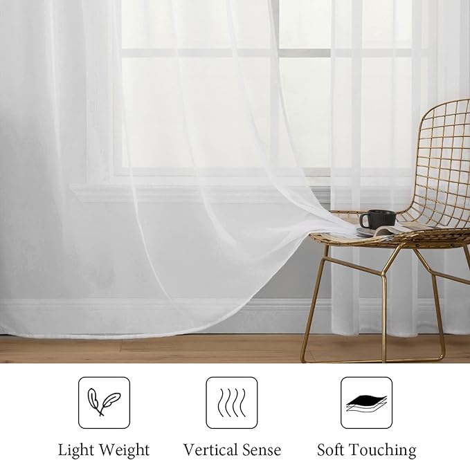 MIULEE White Window Sheer Curtains for Bedroom Living Room Solid Elegant Net Drapes 2 Panels Width 42 x Length 84 Inches
