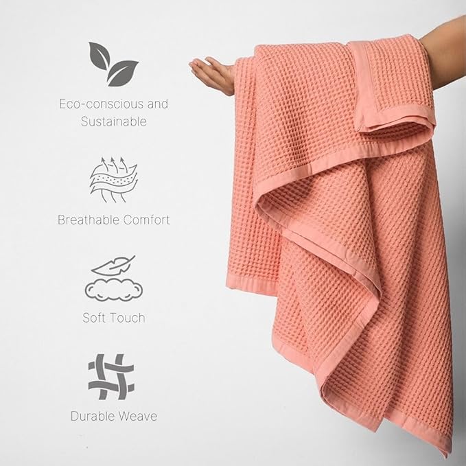 GOTS Certified Organic Cotton Waffle Weave Cozy Throw Blanket, 50"X60", Modern Home Decor, Soft Bed Blanket - Sun Bay