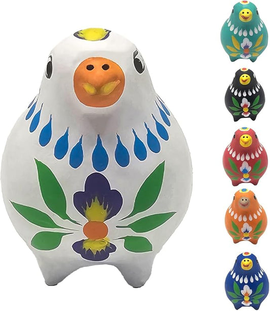 Decorative Clay Bird Figurines Hand-Painted Folk Art Design Collectible Smal Figurines Holiday Birthday Couples Friend Unique Gift Idea Decorative Home Art Table Bring Good Luck (White)
