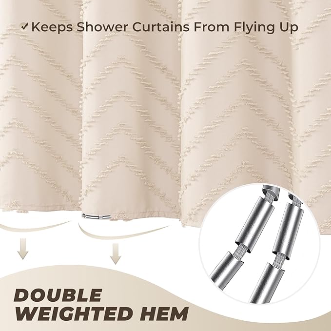 Small Stall Cream Boho Fabric Shower Curtain, 36x72 Half Size, Textured Tufted Chevron Striped Minimalist Cloth Bathroom Shower