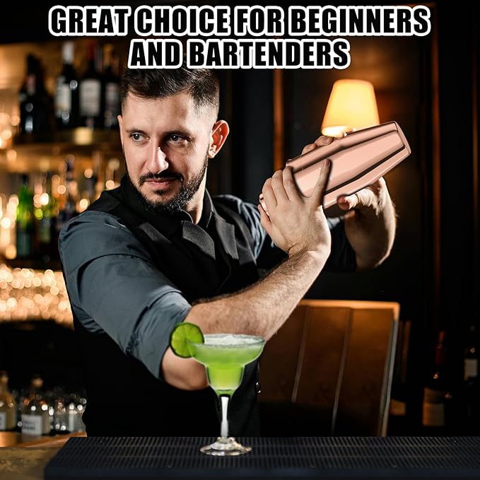 IOV Cocktail Shaker, 24 oz Martini Shaker, Drink Mixer with Built-in Strainer, Professional Stainless Steel Margarita Alcohol Shaker with Cocktail Recipe Guide, Bartender Kit Gifts, Rose Gold