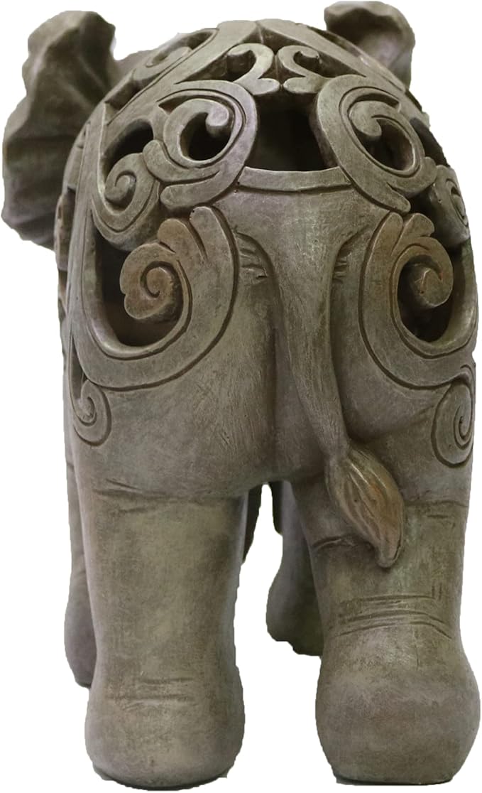 Nature's Mark 8" H Elephant Decor Resin Statue Hand-Carved Elephant Figurine Home Decorative Accent (Stone Color)