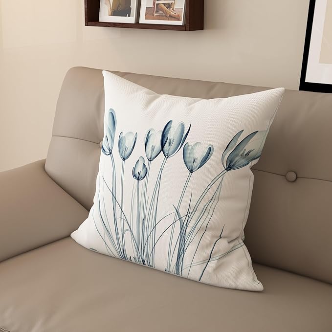 Textured Modern Minimalist Pillow Cover with Creative Floral Print, Digital-Printed Square Cushion Cover for Living Room Sofa (24 * 24inch-03026)