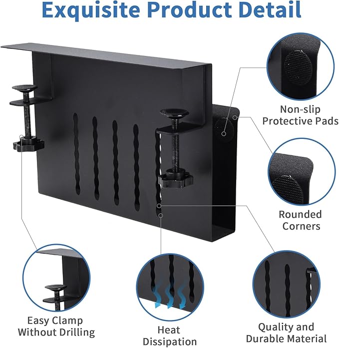 Desk Side Storage, Desk Laptop Holder with Anti-Scratch Pad & Magnetic Pen Holder, No Drill Hanging Table Organizer for Office and Home Fits Flat Edge 0.3" to 2.3"