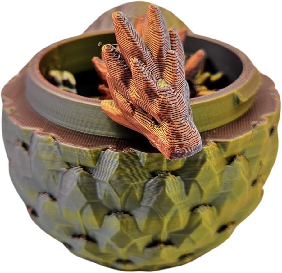 3D Printed Dragon Egg Articulating Gemstone Dragon Fidget Figurine - Vibrant Color Dragons Flexible ADHD, Autism and Anxiety Relief - Articulated Joints (Gold Copper Silver)