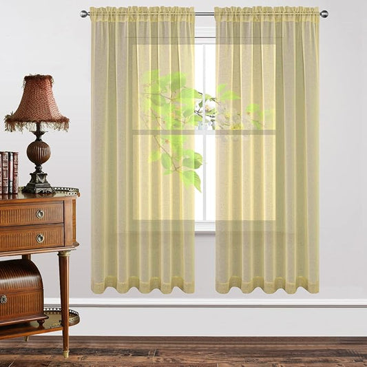 Joydeco Yellow Sheer Curtains 72 Inch Length 2 Panels Set, Rod Pocket Long Sheer Curtains for Window Bedroom Living Room, Lightweight Semi Drape Panels for Yard Patio (54x72 inch, Yellow)