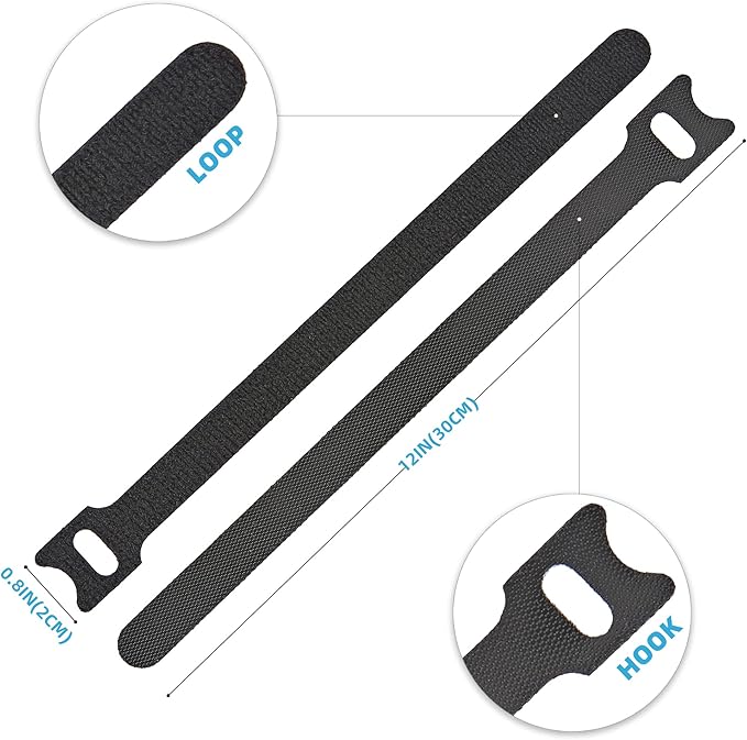 12 Inch Multi-Colour Cable Ties 50 PCS Reusable Fastening Cable Straps Adjustable Hook & Loop Organizer Straps Cords Management for Home, Office and Data Centers