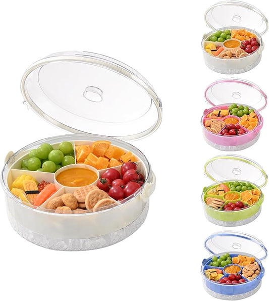Divided Chilled Serving Tray for Parties,Ice Chilled Party Platter,Ice Serving Bowl with Lid and Handle,Charcuterie Serving Board,Cold Dish Dip for Fruit Seafood Vegetable Shrimp Cocktail Appetizer...