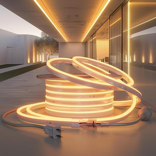 110V LED Neon Rope Light,49ft Dimmable LED Neon,Neon Strip Light Outdoor Waterproof,ETL Listed 2500K Warm White LED Rope Lights for Supermarket,Building,Celebration