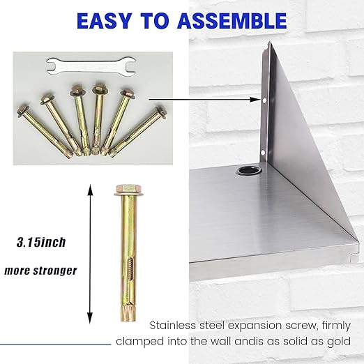 Stainless Steel Microwave Shelf, 18"x24" 200 lb Heavy Duty Metal Appliance Wall Mount Floating Shelving, Commercial Microwave Rack for Kitchen, Restaurant and Hotel