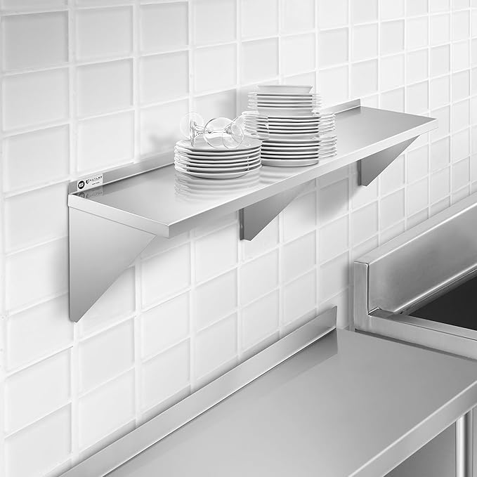 KUTLER Stainless Steel Shelf - 14" x 60", NSF Commercial Wall Mount Shelves with Backsplash, Floating Metal Shelving for Restaurant, Kitchen, Home