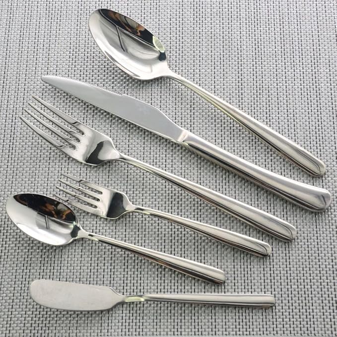 36 Piece Silverware Set with Placemat,MASALACO 6-Piece Stainless Steel Cutlery Set-Knife Fork Butter Knife and Spoon,Mirror Finish,Suitable for Home Restaurant Hotel Kitchen Utensils,Dishwasher Safe