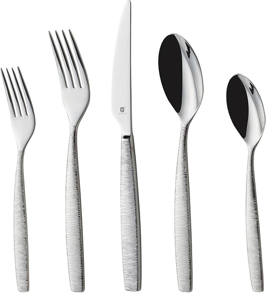 Engraved Silverware Set for 8 | 18/10 Stainless Steel Flatware with Mirror Finish and Engraved Handles | Heavy-Duty, Dishwasher Safe, Built to Last (40-Piece, Mezzano Engraved)