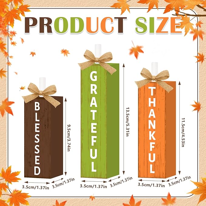 3 Pcs Fall Decorations for Home Wooden Thanksgiving Tiered Tray Decor, Thankful Fall Table Decor Vintage Farmhouse Autumn Harvest Tabletop Centerpieces Table Sign Kitchen Indoor Mantel